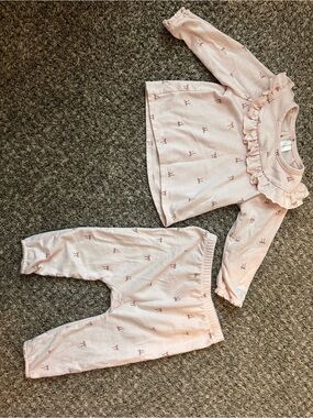 Girls Soft Pink Ruffle Neck Matching Set